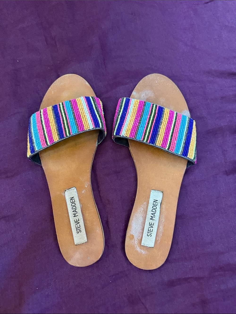 Steve Madden Multicolor Beaded Slide Sandals - Pink Blue Yellow Green